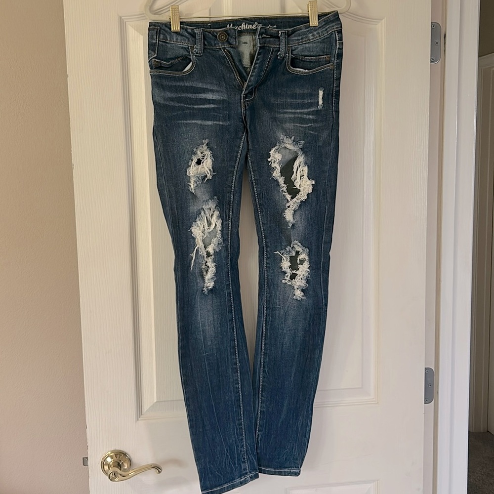 Machine Distressed Skinny Jeans